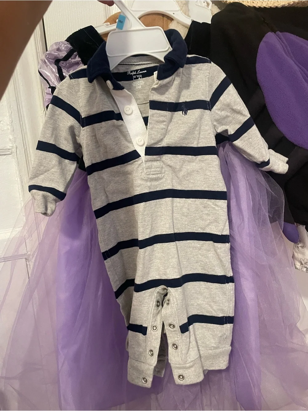 Ralph Lauren Gray and Navy Striped Polo One-Piece